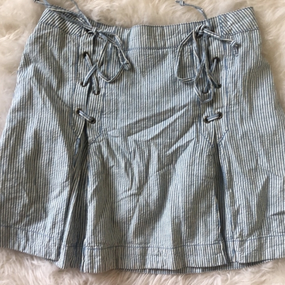 Free People Railroad Stripe Tie Pleat Mini Skirt 6 - Picture 2 of 6